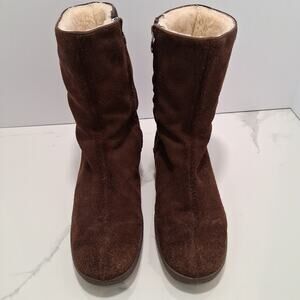 Morlands Waterproof Real Sheepskin-Lined Boots Suede Zip Women Brown Size 8.5